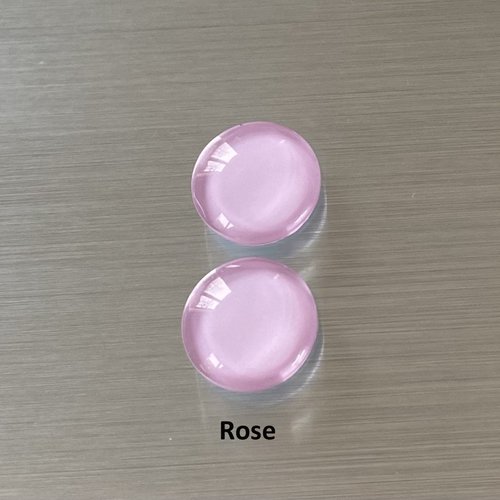 2 cabochons ronds 14 mm, dôme bombé 5 mm en verre coloré rose sur impression papier à coller sur un support cabochon