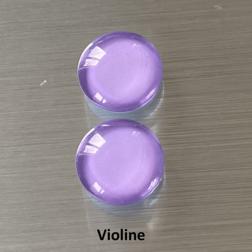 2 cabochons ronds 14 mm, dôme bombé 5 mm en verre coloré violine sur impression papier à coller sur un support cabochon