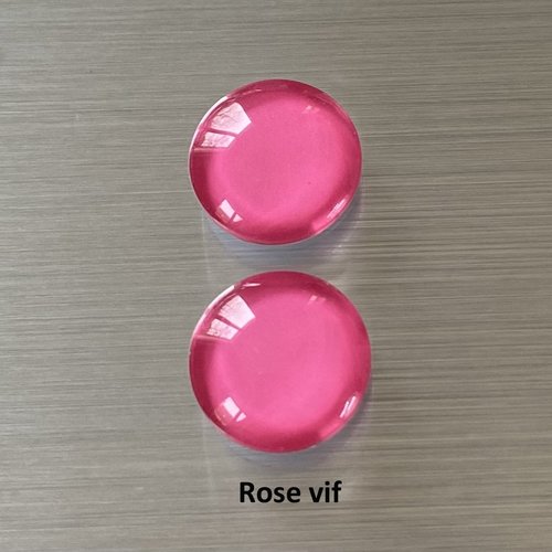 2 cabochons ronds 14 mm, dôme bombé 5 mm en verre coloré rose vif sur impression papier à coller sur un support cabochon