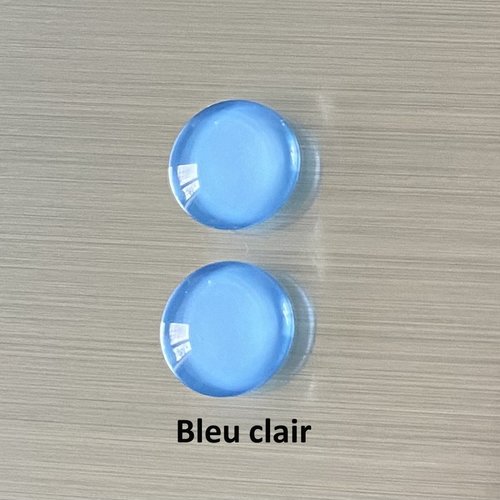 2 cabochons ronds 14 mm, dôme bombé 5 mm en verre coloré bleu clair sur impression papier à coller sur un support cabochon