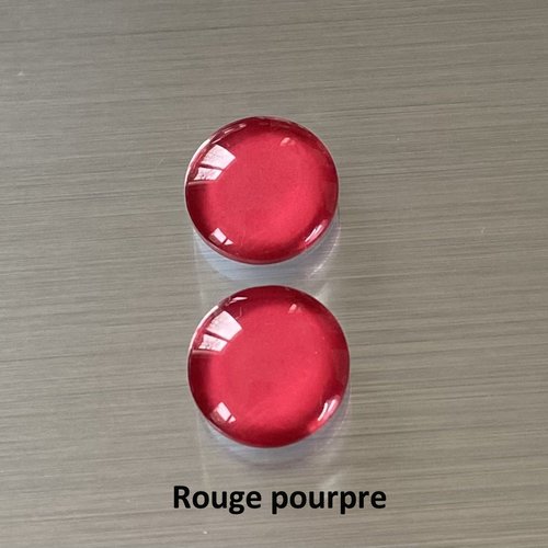 2 cabochons ronds 14 mm, dôme bombé 5 mm en verre coloré rouge pourpre sur impression papier à coller sur un support cabochon