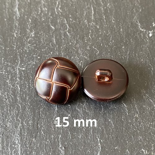4 fermoirs boutons en plastique marron tête champignon 15 mm motif tressage, trou d'accroche 3 mm