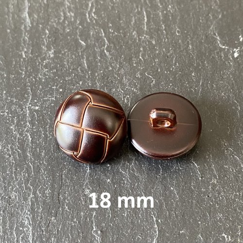 4 fermoirs boutons en plastique marron tête champignon 18 mm motif tressage, trou d'accroche 3 mm