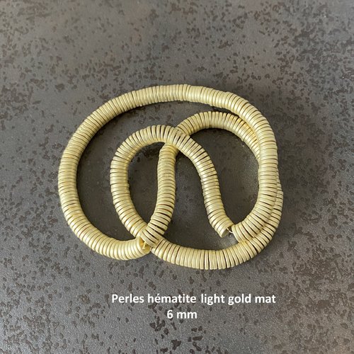 50 perles intermédiaires, rondelles plates hématite light gold mat en forme de disque 6 x 1 mm