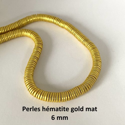 50 perles intermédiaires, rondelles plates hématite gold mat en forme de disque 6 x 1 mm