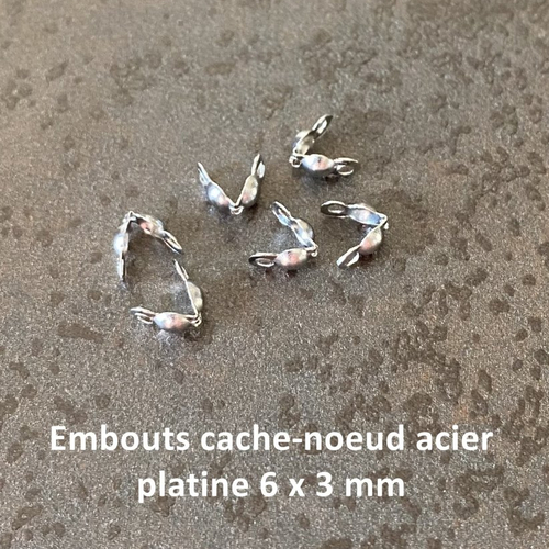 20 embouts cache-noeud en acier inoxydable ton platine 6 x 3 mm