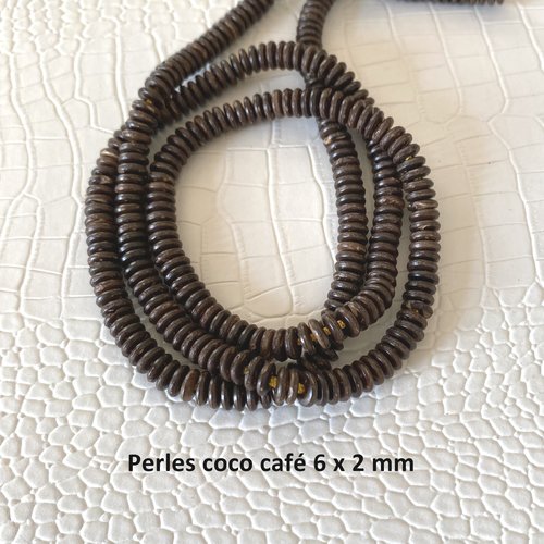 50 perles rondelles en bois coco café, 6 x 2 mm