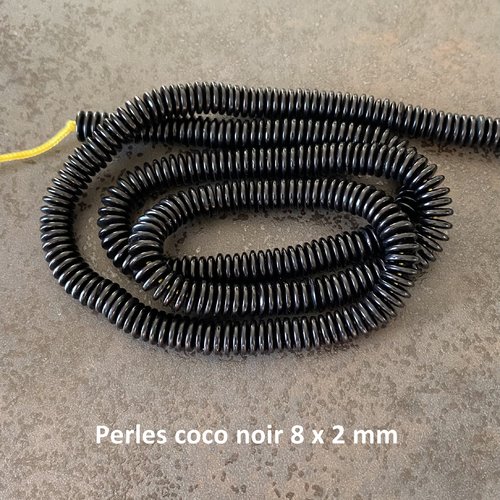 50 perles rondelles en bois coco noir, 8 x 2 mm