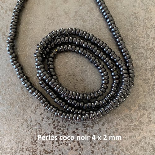 50 perles rondelles en bois coco noir, 4 x 2 mm