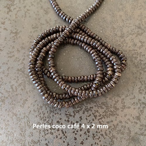 50 perles rondelles en bois coco café, 4 x 2 mm