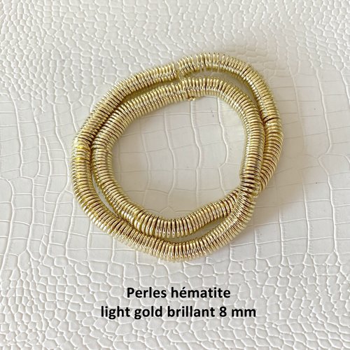50 perles intermédiaires, rondelles plates light gold brillant en forme de disque 8 x 1 mm