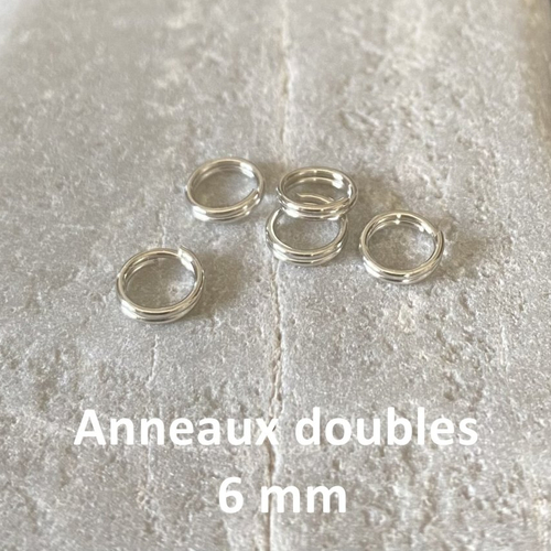 20 anneaux doubles 6 mm métal argent platine