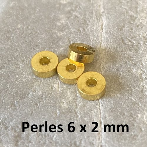 10 perles intercalaires dorées forme palet 6 x 2 mm en laiton, trou 2 mm