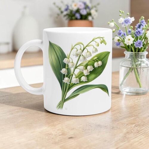 Mug muguet illustration botanique vintage – tasse aquarelle printemps, cadeau porte-bonheur & jardin