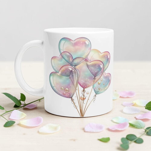 Mug ballons cœurs irisés – tasse aquarelle éthérée, cadeau magique & romantique