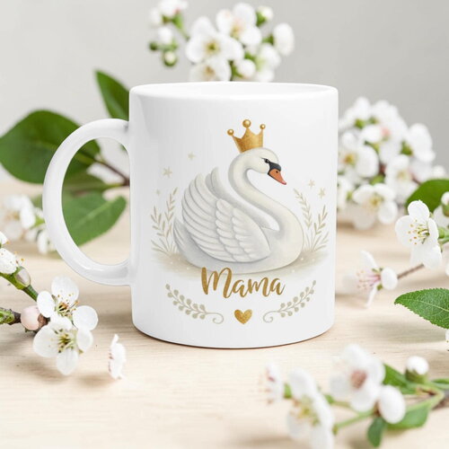Mug maman cygne royal – tasse aquarelle couronne d'or, cadeau de luxe fête des mères