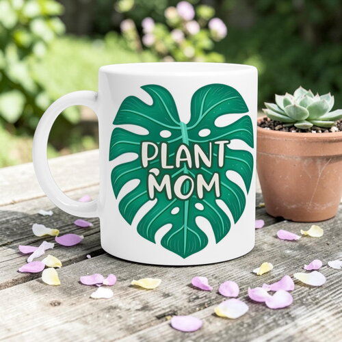 Mug maman plante monstera – tasse aquarelle botanique, cadeau passion jungle urbaine