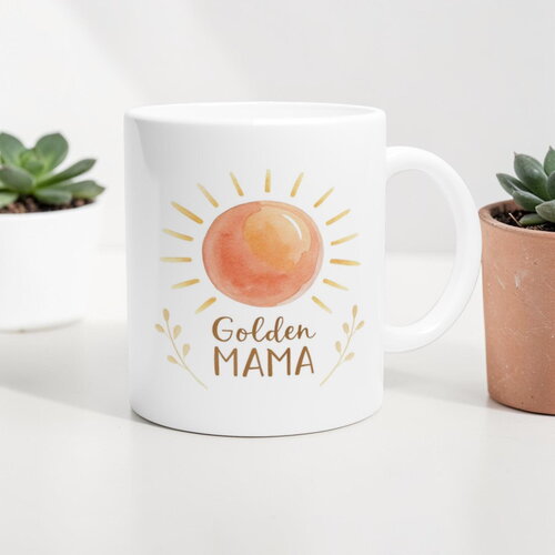 Mug golden mama soleil aquarelle – tasse bohème fête des mères, cadeau douceur & rayonnement
