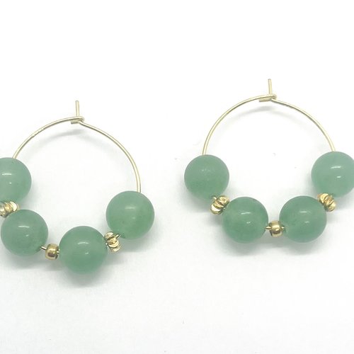 Boucles d’oreilles créoles «  ondine verte » – aventurine verte