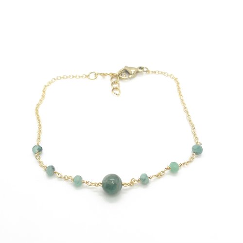 Bracelet fin emeraude et agate mousse