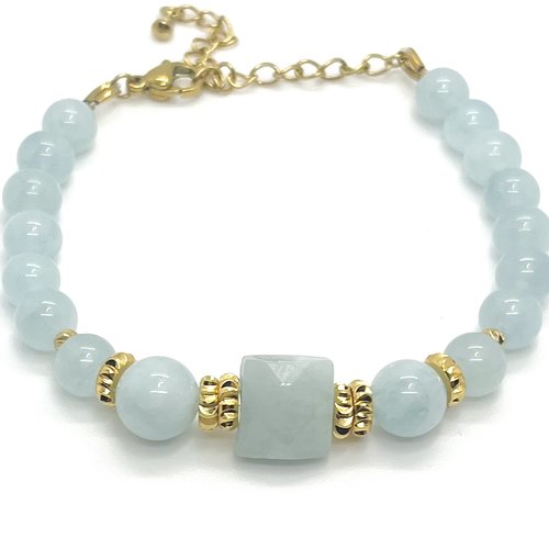 Bracelet aigue-marine doré à l’or fin
