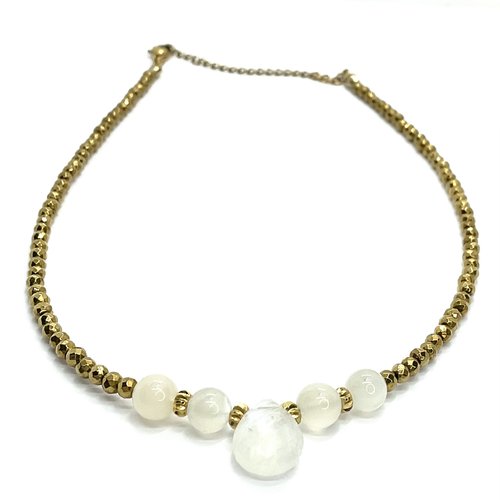 Collier ras du cou hématite dorée et pierre de lune