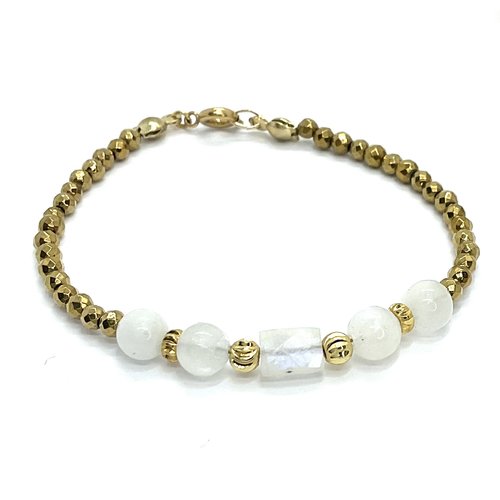 Bracelet hématite dorée et pierre de lune