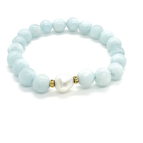 Bracelet aigue-marin ne et perle de culture