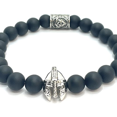Bracelet « viking » en onyx noir mate 8 mm