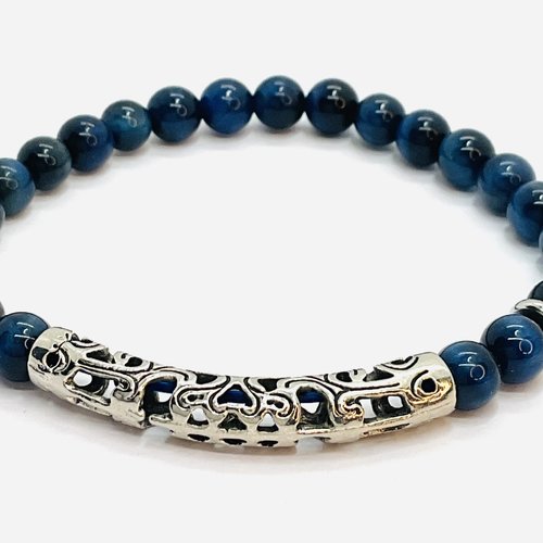 Bracelet en œil de tigre bleu 6mm