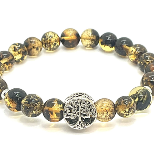 Bracelet ambre miel à inclusions 8 mm