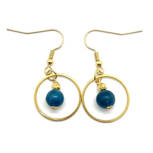 Boucles d’oreilles “lagon doré”  apatite bleue