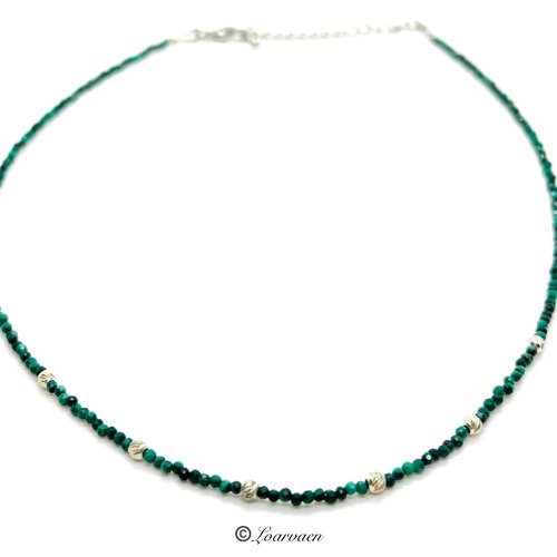 Collier ras de cou onde de malachite   – malachite naturelle & argent 925