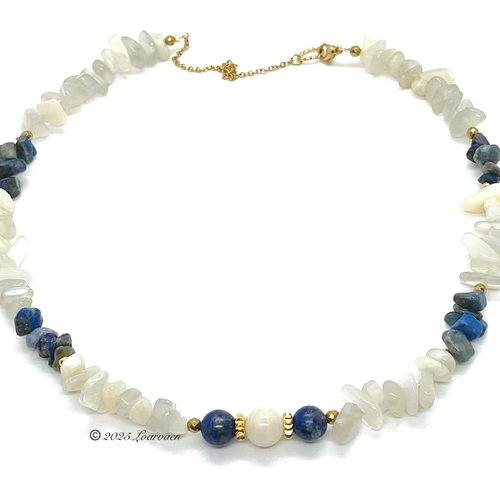 Collier pierre de lune & lapis lazuli – doré à l’or fin