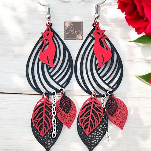 Boucles d'oreilles filigrane "chat rouge"