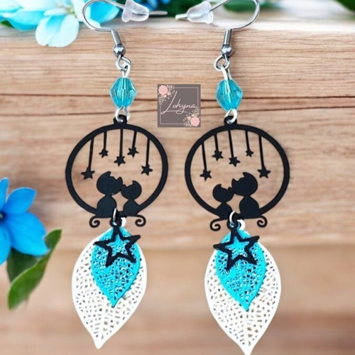 Boucles d'oreilles " chat et les étoiles"