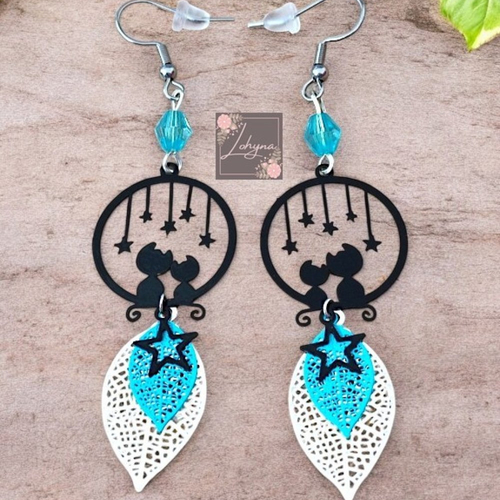 Boucles d'oreilles " chat et les étoiles"