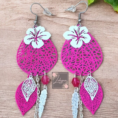 Boucles d'oreilles filigrane " fleur d'hibiscus"