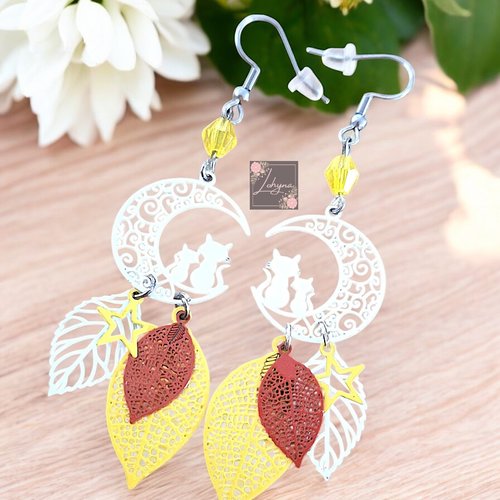 Boucles d'oreilles filigrane "le chat sur la lune"