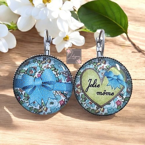 Boucles d'oreilles cabochon "jolie môme"