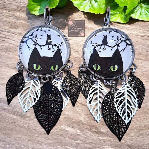 Boucles d'oreilles cabochon "chat"