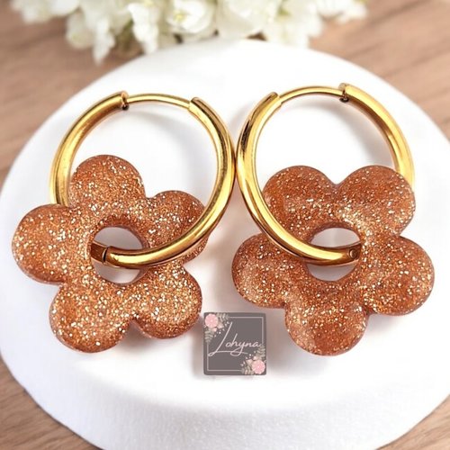 Boucles d'oreilles créoles interchangeables fleurs