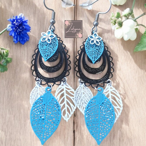 Boucles d'oreilles filigrane "blanc et turquoise"