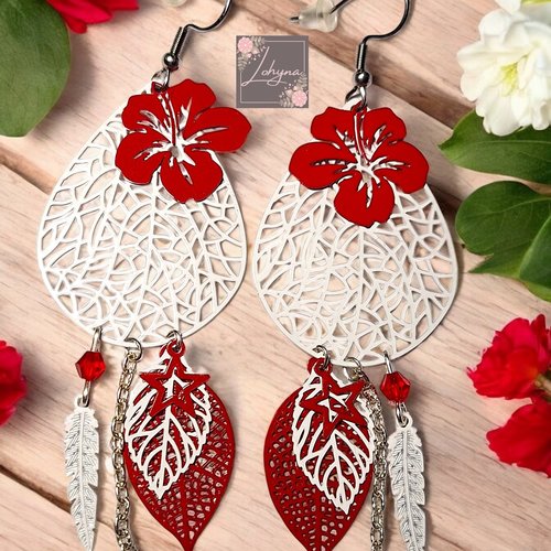 Boucles d'oreilles filigrane "blanc et rouge"