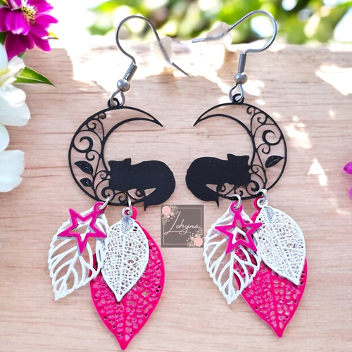 Boucles d'oreilles filigrane "chat et lune"