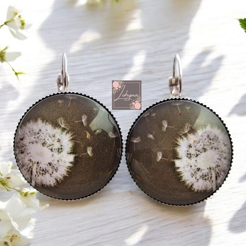 Boucles d'oreilles cabochon "pissenlit"
