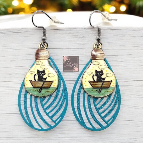 Boucles d'oreilles turquoise "le chat"