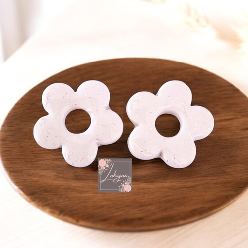 Pampilles fleurs blanc pailleté pour créoles interchangeables