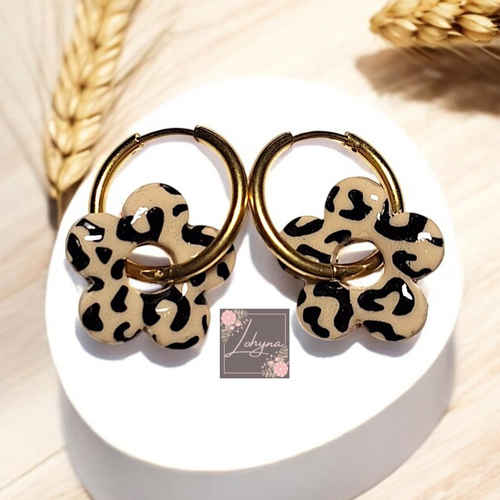 Boucles d'oreilles créoles interchangeables "léopard"