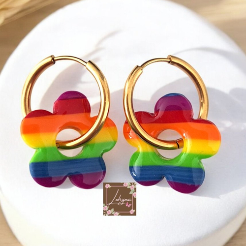 Boucles d'oreilles créoles interchangeables "rainbow"